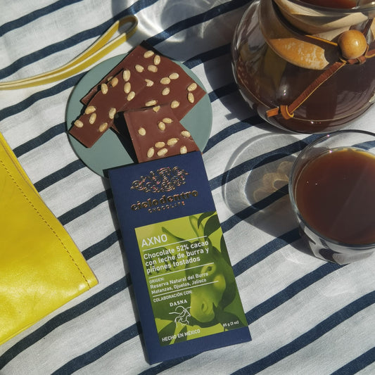 AXNO Chocolate con Leche de Burra 52% Cacao y Piñones Tostados
