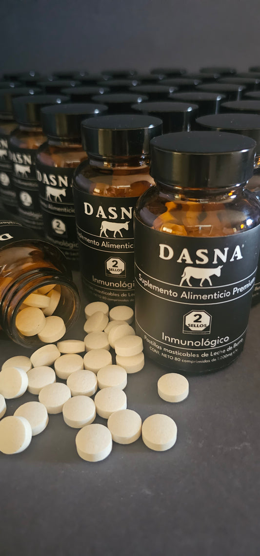 INMUNOLÓGICO, 1 Frasco de Comprimidos Masticables de Leche de Burra Sabor Vainilla (Para 20 días)